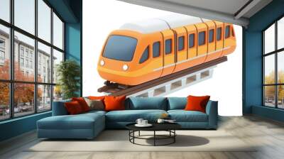 A stylized orange train on tracks, representing modern transportation. Wall mural