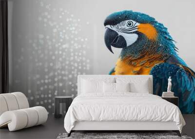 A vibrant macaw parrot with colorful feathers against a blurred background. Wall mural