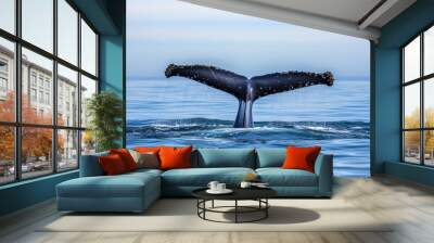 A whale's tail emerges from the ocean, showcasing the beauty of marine life. Wall mural