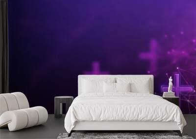 Abstract design featuring glowing crosses on a purple background, symbolizing faith. Wall mural