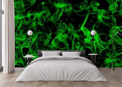 Abstract green smoke on black background Wall mural