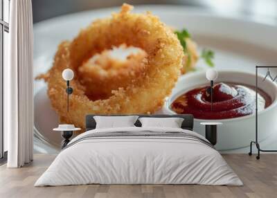 Crispy Onion Rings with Ketchup Wall mural