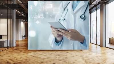 Doctor Using Tablet for Digital Healthcare Wall mural