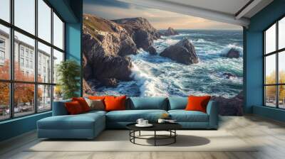 Dramatic Coastline with Crashing Waves Wall mural