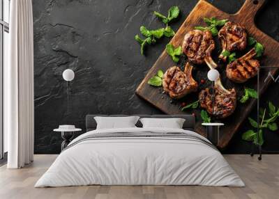 Grilled Lamb Chops on Wooden Cutting Board Wall mural