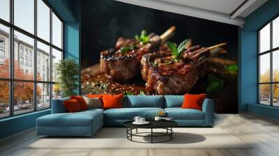 Grilled Lamb Chops with Mint Garnish Wall mural