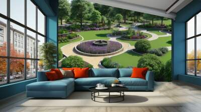 Photorealistic top view park environment with green grass and foliage Wall mural