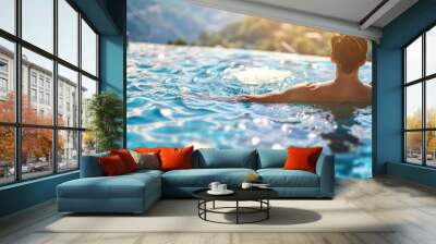 Relaxing by the Pool with a Mountain View Wall mural