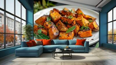 Roasted Sweet Potatoes with Herbs Wall mural