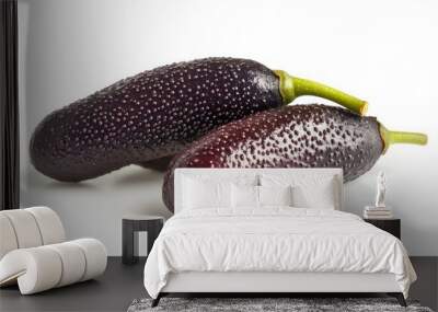 Two dark purple vegetables with a bumpy skin, resembling elongated cucumbers. Wall mural