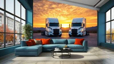 Two Semi Trucks at Sunset Wall mural