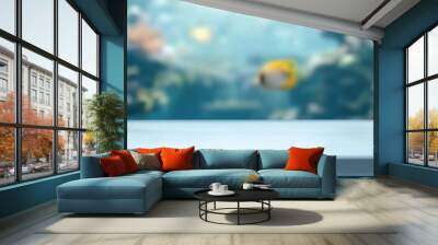 White Table Top With Blurry Aquarium Background Wall mural