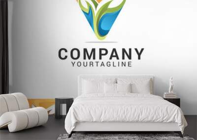 Creative and modern leaf for natural and environment logo design Wall mural