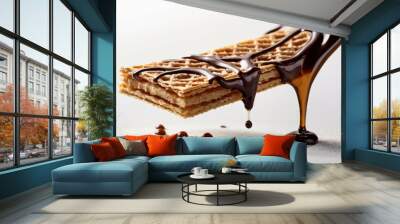 Lush, chocolate-glazed wafer against a bright white background, accentuating the contrast between the rich coating and the crisp wafer. Wall mural