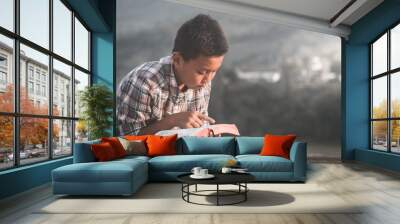 boy reading the scriptures. Wall mural