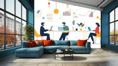 A team of analysts working on a financial marketing report Wall mural