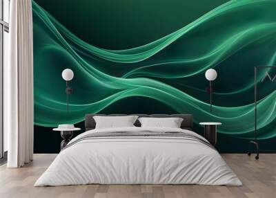 Elegant green hues forming a smooth gradient with flowing waves, contemporary design with space for text in the middle Wall mural