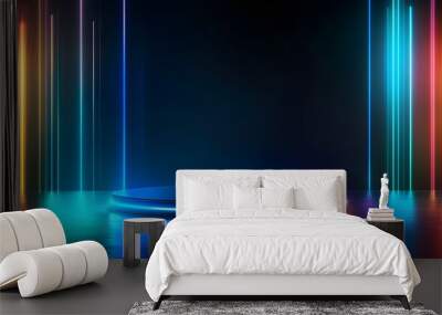 Futuristic podium stand on a glowing stage, minimal design, 3D render, illustration Wall mural