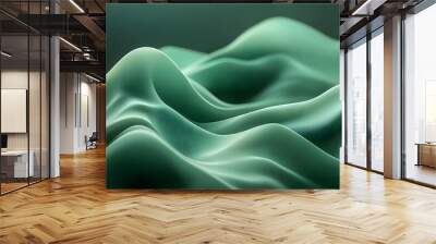 Smooth green gradient with flowing waves, creating an elegant and contemporary background with space for text Wall mural