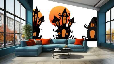 castle house halloween with full moon set. vector illustration Wall mural