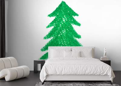 Christmas tree crayon paint isolated on white background Wall mural