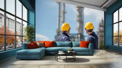 Refinery industry, engineer working in industrial production, oil and gas refinery plant industry factory Wall mural