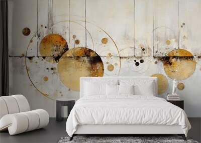 A captivating abstract gold circle painted with black and splashes of gold, black, gray, and beige. Ideal for luxury hotel decor. Generative AI. Wall mural