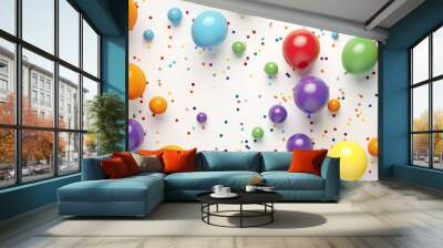 A delightful assortment of colorful balloons, perfect for adding a touch of joy to any backdrop or artwork on white background. Generative AI. Wall mural