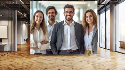 A diverse group of businesspeople poses for a professional team photo, exuding confidence and professionalism, while looking smart and impeccable. Generative AI. Wall mural