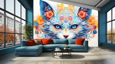 Abstract digital painting of a animal hybrid in Japanese style, adorned with vibrant colors, waves, and floral patterns. Wall mural