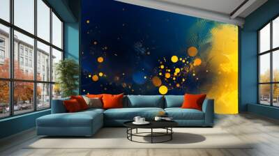 An abstract cover featuring a blue and yellow background in a vibrant combination of yellow and gold, with many circular dots. generative AI. Wall mural