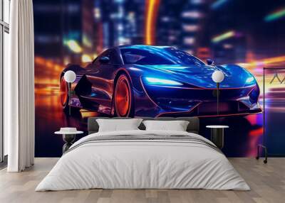 Captivating electric car radiating a mesmerizing display of shimmering lights, epitomizing futuristic elegance and eco-conscious luxury. generative Al. Wall mural