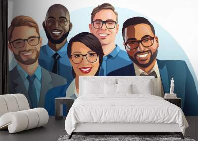 Cartoon characters of a confident businessman and businesswoman strike professional pose, embodying dynamic corporate team with smart and self-assured demeanor. Generative AI. Wall mural