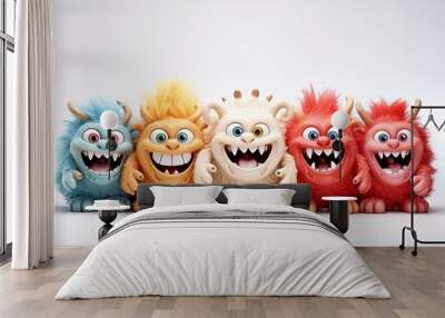 Funny and cute colorful monsters with big open mouths as copy space. Cute Monsters Vector Set. Generative AI. Wall mural