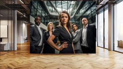 group of business professionals exude a serious and professional demeanor, reflecting their commitment and business attitude with a focused and determined look. Generative AI. Wall mural