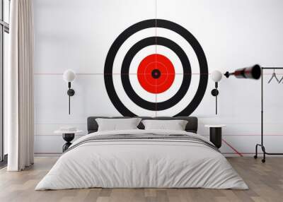 target featuring a dart firmly lodged in the center, signifying the attainment of business goals and effective problem-solving on white background Wall mural