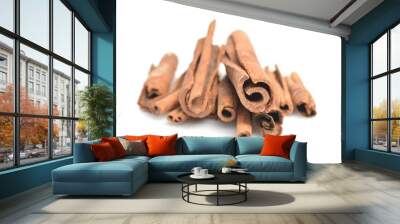 Cinnamon sticks putting on white background Wall mural