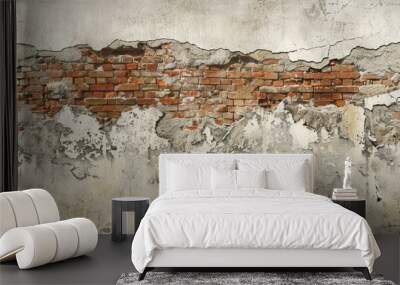 A crumbling old wall stands tall, its weathered bricks telling stories of the past. Rendered in a gritty, realistic style, this image captures the essence of history and decay  Wall mural