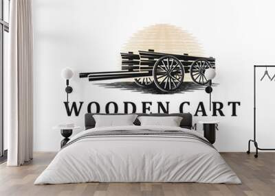 Wooden cart logo vintage silhouette simple minimalist. Wall mural