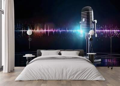 Dynamic sound waves and vintage microphone display Wall mural