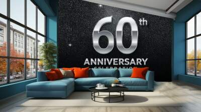 60 years anniversary celebration. Anniversary logo with silver design isolated on black background, design for celebration, invitation card, and greeting card.
 Wall mural