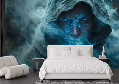 a dark sorcerer from outer space with magic spells,generative ai Wall mural