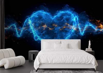 blue heartbeat line seamless looping video on black background ,generative ai. Wall mural