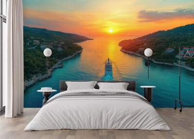 Croatia. Aerial view at the cruise ship during sunset. Adventure and travel. Landscape with cruise liner on Adriatic sea. Luxury cruise. Travel Wall mural