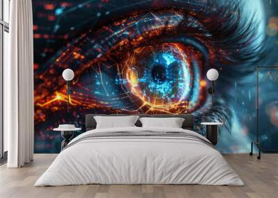 Data technology eye. Some elements are made using images obtained with the help of generative Ai technologies , generative ai Wall mural