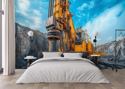 Hydraulic drilling machine at the construction site. Pile field. Modern drilling rig, generative ai Wall mural