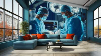 Surgeons Observing High-Precision Programmable Automated Robot Arms Operating Patient In High-Tech Hospital,generative ai Wall mural