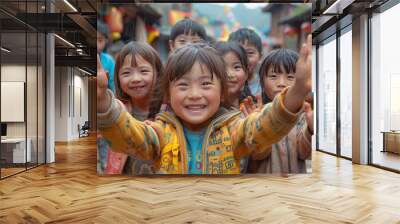 Tibetan children are greeting you and saying hello Wall mural