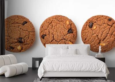 Chocolate chip cookies isolated on white background. Top view Wall mural