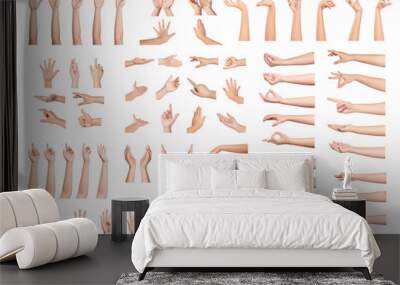 Set of Woman hands showing and gesturing isolated on white  background. Wall mural